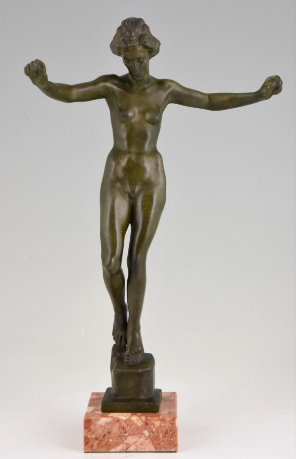 Art Deco bronzen beeld vrouwelijk naakt.