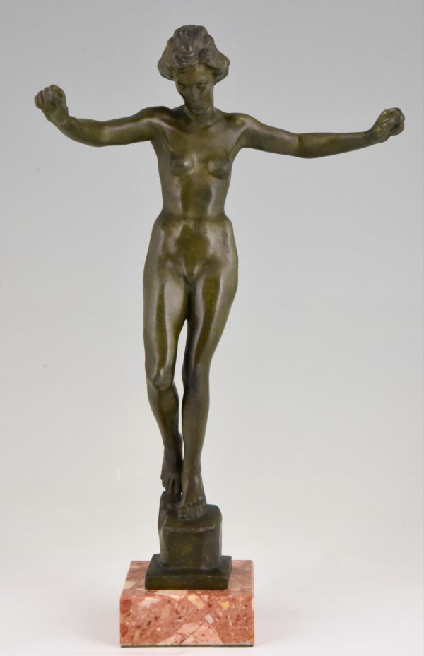 Art Deco bronze sculpture of a nude dancer