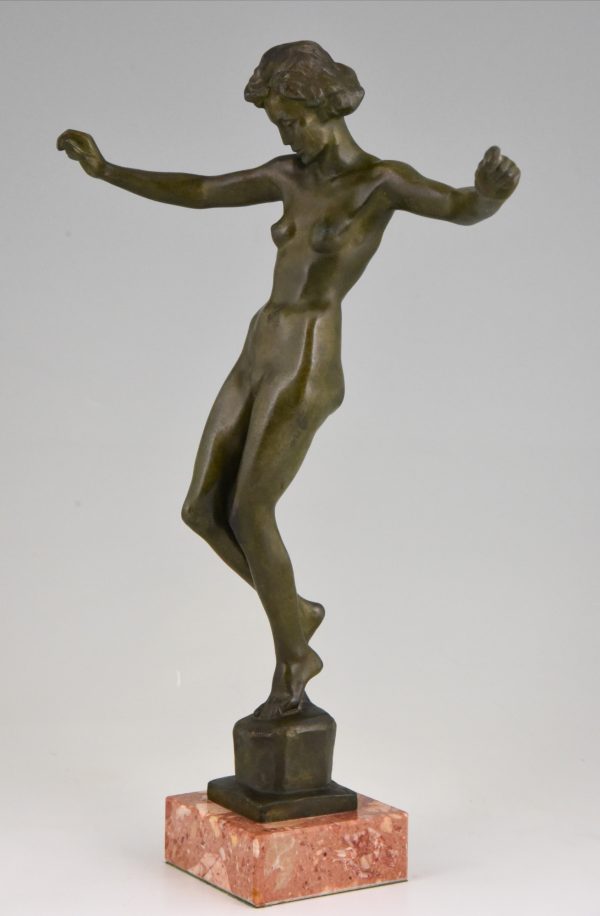 Art Deco bronzen beeld vrouwelijk naakt.