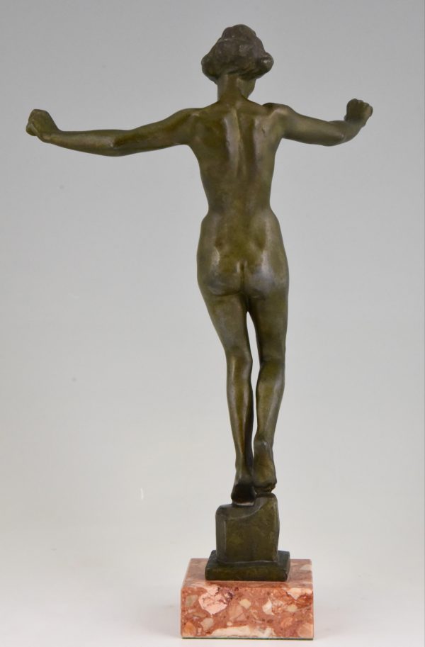 Art Deco bronze sculpture of a nude dancer