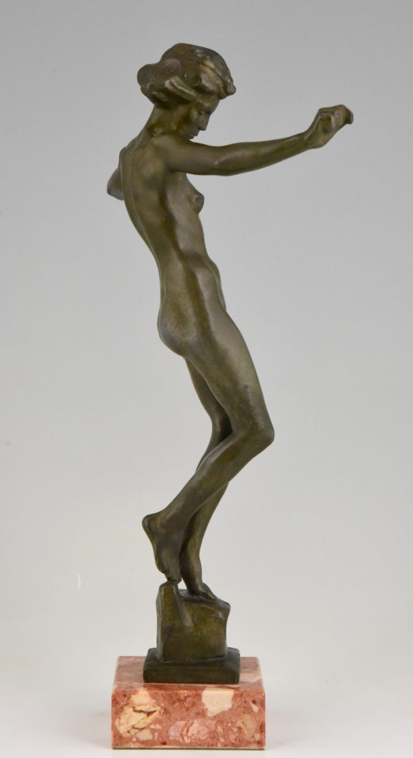 Art Deco bronzen beeld vrouwelijk naakt.