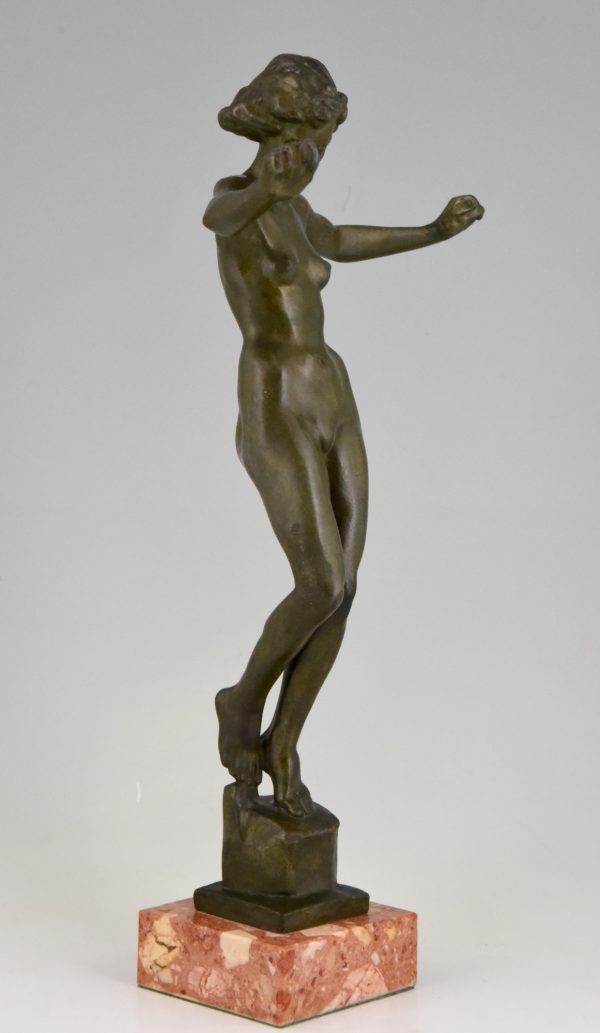 Art Deco bronzen beeld vrouwelijk naakt.