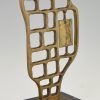 Modern abstract bronze sculpture with golfer