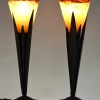 Pair of Art Deco pate de verre and wrought iron table lamps