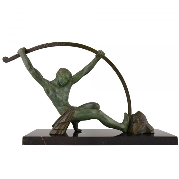 Art Deco sculpture athletic man bending a bar “L’age du bronze”