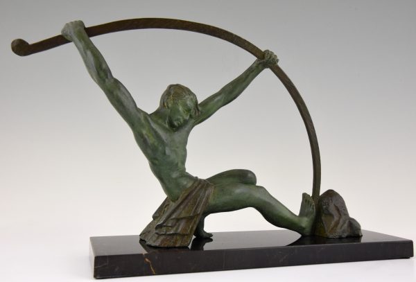 Art Deco sculpture athletic man bending a bar “L’age du bronze”