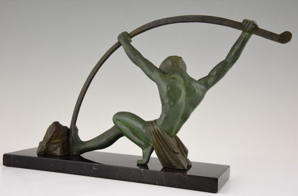 Art Deco sculpture athletic man bending a bar “L’age du bronze”