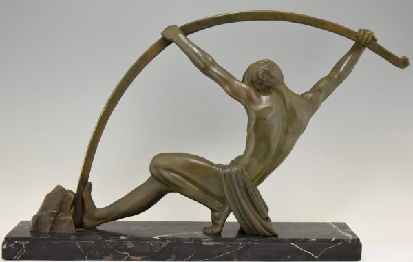 Art Deco bronze sculpture bending bar man l’age du bronze