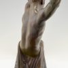 Art Deco bronze sculpture bending bar man l’age du bronze