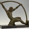 Art Deco sculpture en bronze “l’age du bronze” homme avec barre