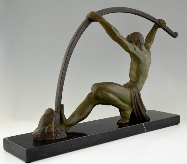 Art Deco sculpture athletic man bending a bar