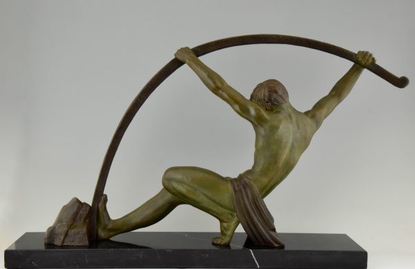 Art Deco sculpture athletic man bending a bar
