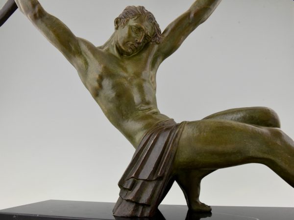 Art Deco sculpture athletic man bending a bar