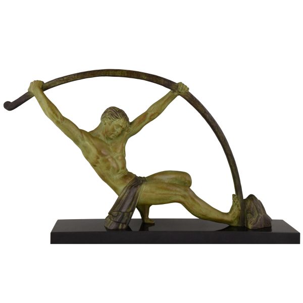 Art Deco sculptuur man die staaf buigt “l’age du bronze”