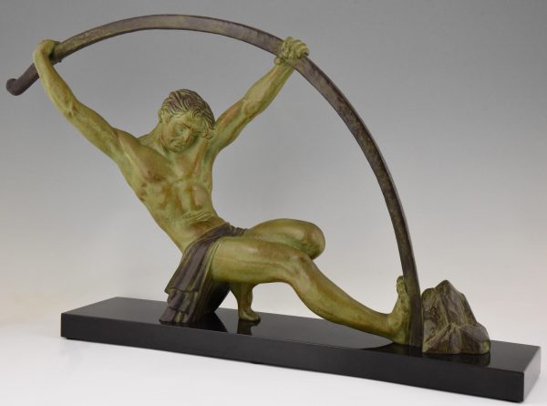 Art Deco Skulptur atletischer Mann mit Stab “l’age du bronze”