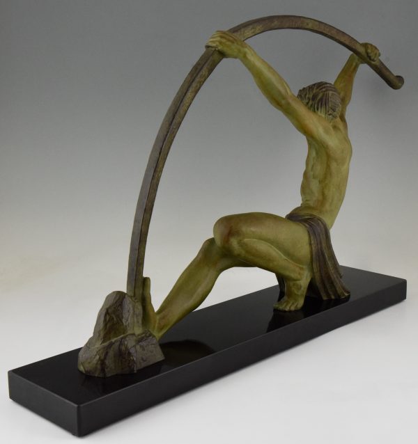 Art Deco sculptuur man die staaf buigt “l’age du bronze”