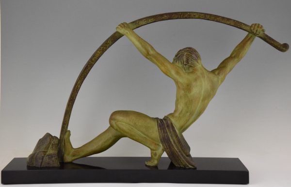 Art Deco Skulptur atletischer Mann mit Stab “l’age du bronze”