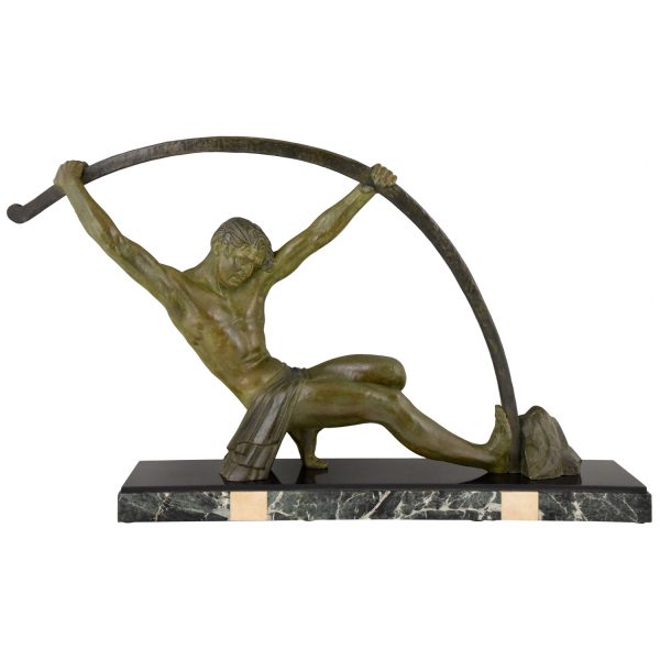 Art Deco sculpture “l’age du bronze” homme avec barre