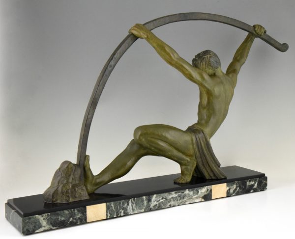 Art Deco sculptuur man die staaf buigt “l’age du bronze”