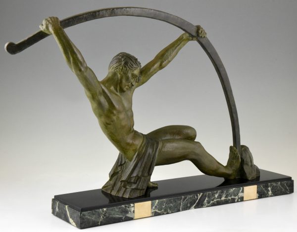 Art Deco sculpture “l’age du bronze” homme avec barre