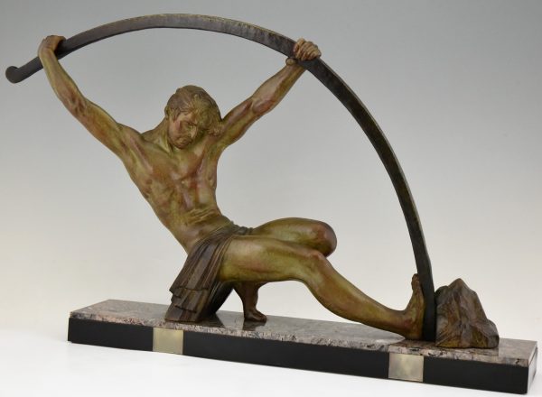 Art Deco Skulptur atletischer Mann mit Stab “l’age du bronze”