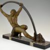 Art Deco sculpture bending bar man l’age du bronze