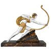 Diana Art Deco sculptuur vrouw met boog op marmeren sokkel