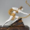 Diana Art Deco sculptuur vrouw met boog op marmeren sokkel
