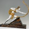 Diane à l’arc Art Deco sculpture femme visant sur soccle en marbre