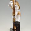 Diana Art Deco sculptuur vrouw met boog op marmeren sokkel