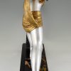 Diana Art Deco sculptuur vrouw met boog op marmeren sokkel