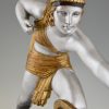 Diana Art Deco sculptuur vrouw met boog op marmeren sokkel