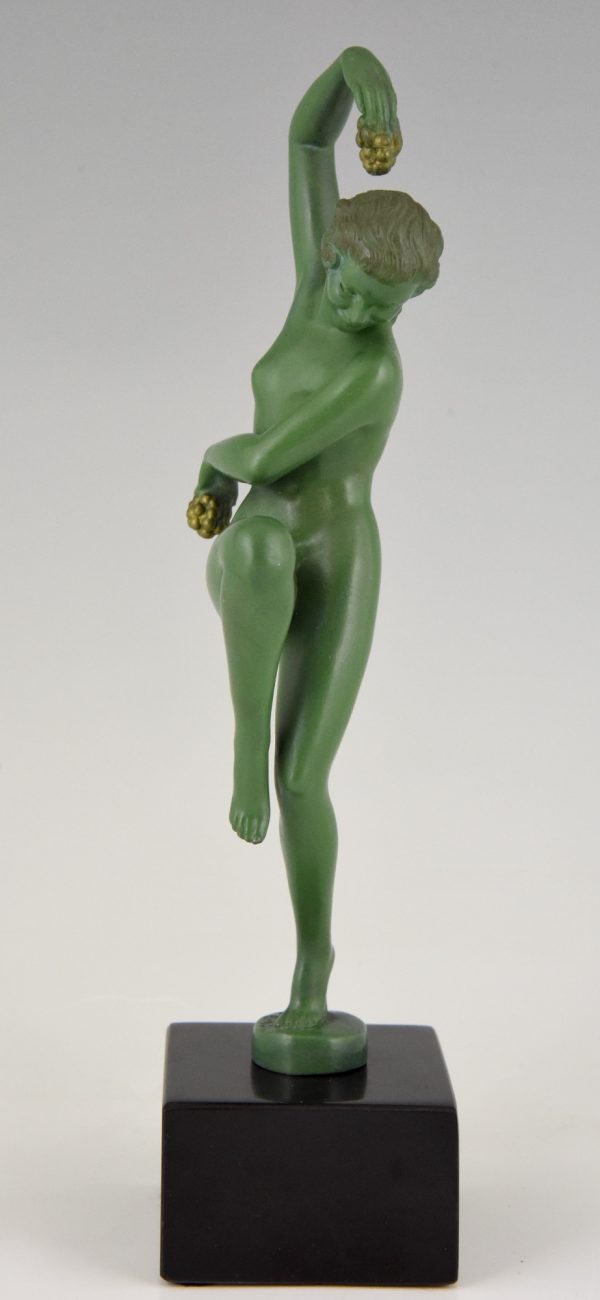 Art Deco sculpture danseuse nue aux raisins