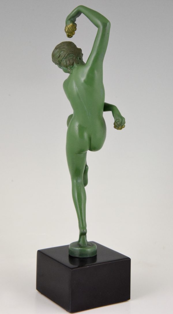 Art Deco sculpture danseuse nue aux raisins