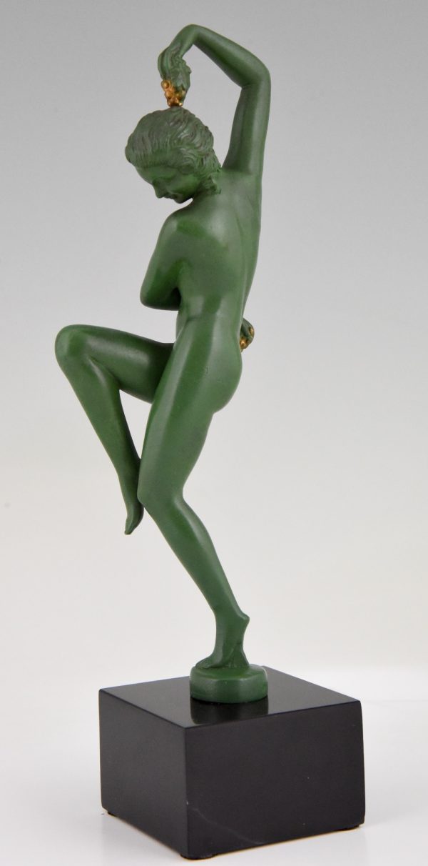 Art Deco sculpture danseuse nue aux raisins