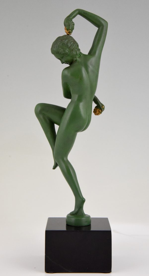 Art Deco sculpture danseuse nue aux raisins