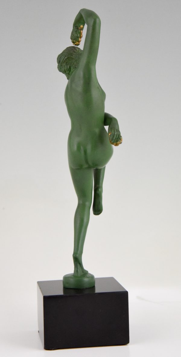 Art Deco sculpture danseuse nue aux raisins