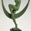 Art Deco sculpture danseuse nue aux foulard Folie
