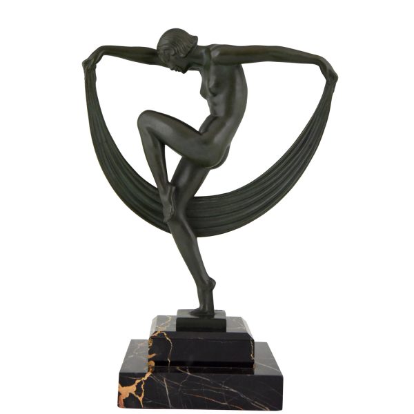 Art Deco sculpture of a nude scarf dancer