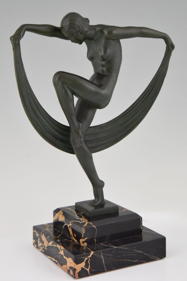 Art Deco sculpture of a nude scarf dancer