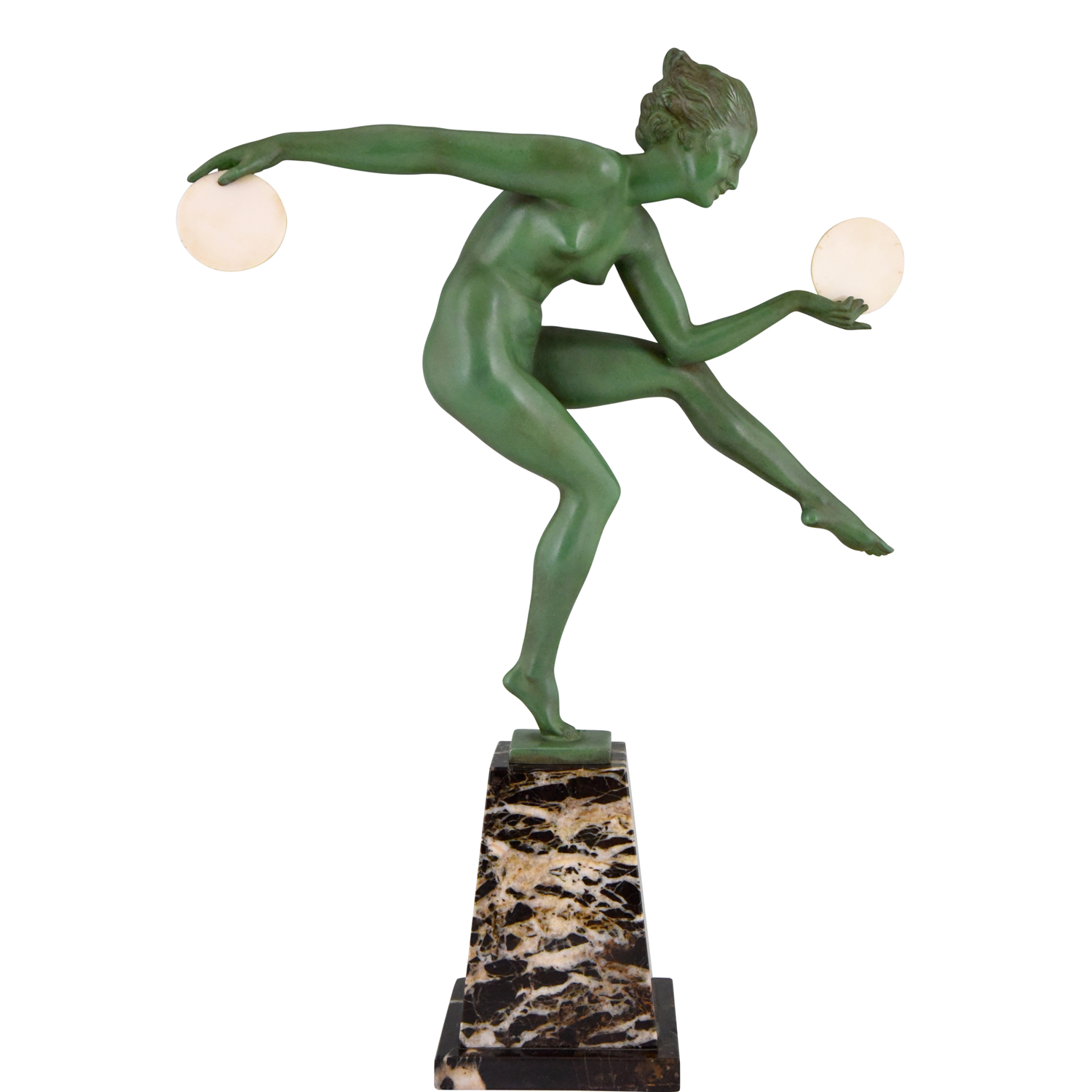 Art Deco sculpture danseuse nue aux disques