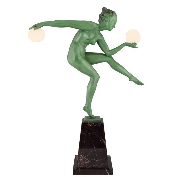 Art Deco beeld dansend naakt met schijven, groot model