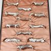 Set of 12 silvered Art Deco animal knife rests in case