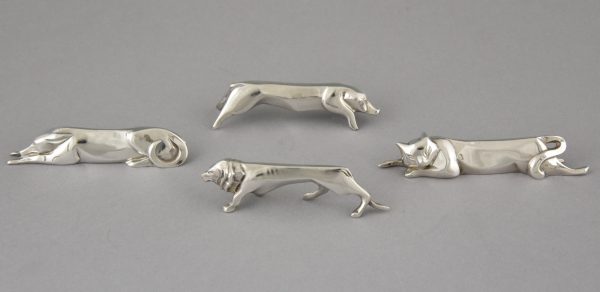 Art Deco 12 porte couteaux animaux metal argenté avec ecrin