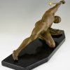 Art Deco bronze sculpture gladiator with spear and shield