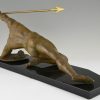 Art Deco bronzen beeld Gladiator met speer en schild