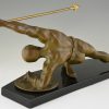 Art Deco bronze sculpture gladiator with spear and shield