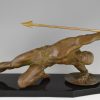 Art Deco bronze sculpture gladiator with spear and shield