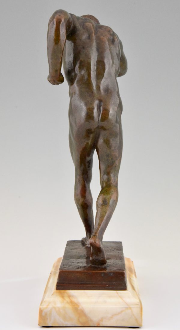 Antique sculpture bronze nu masculin, athlète