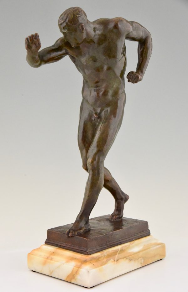 Antique sculpture bronze nu masculin, athlète